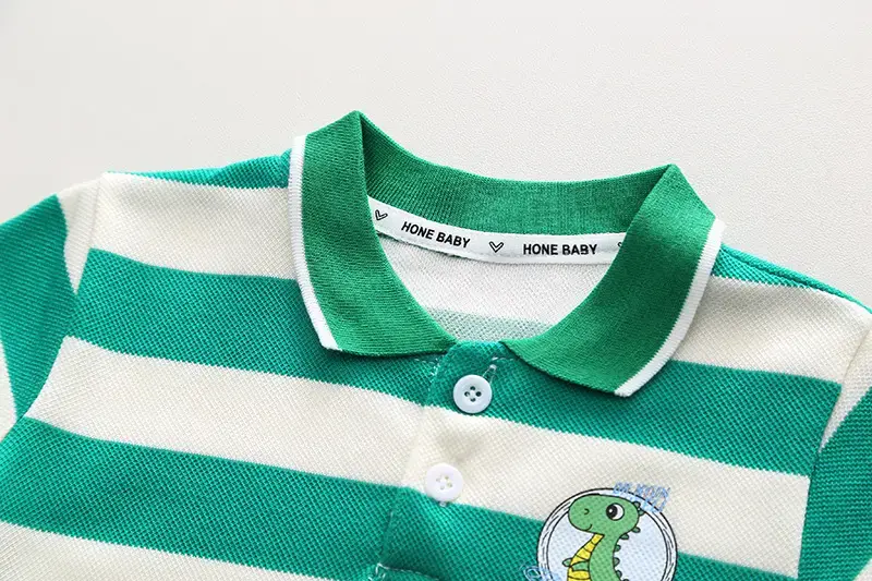Children's Striped T-Shirt & Shorts Set Green White Cotton — feature 7