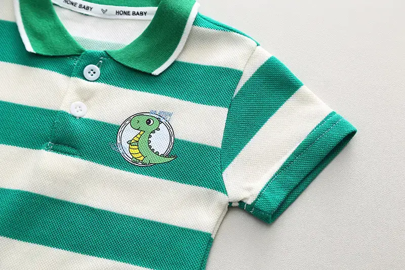 Children's Striped T-Shirt & Shorts Set Green White Cotton — feature 8