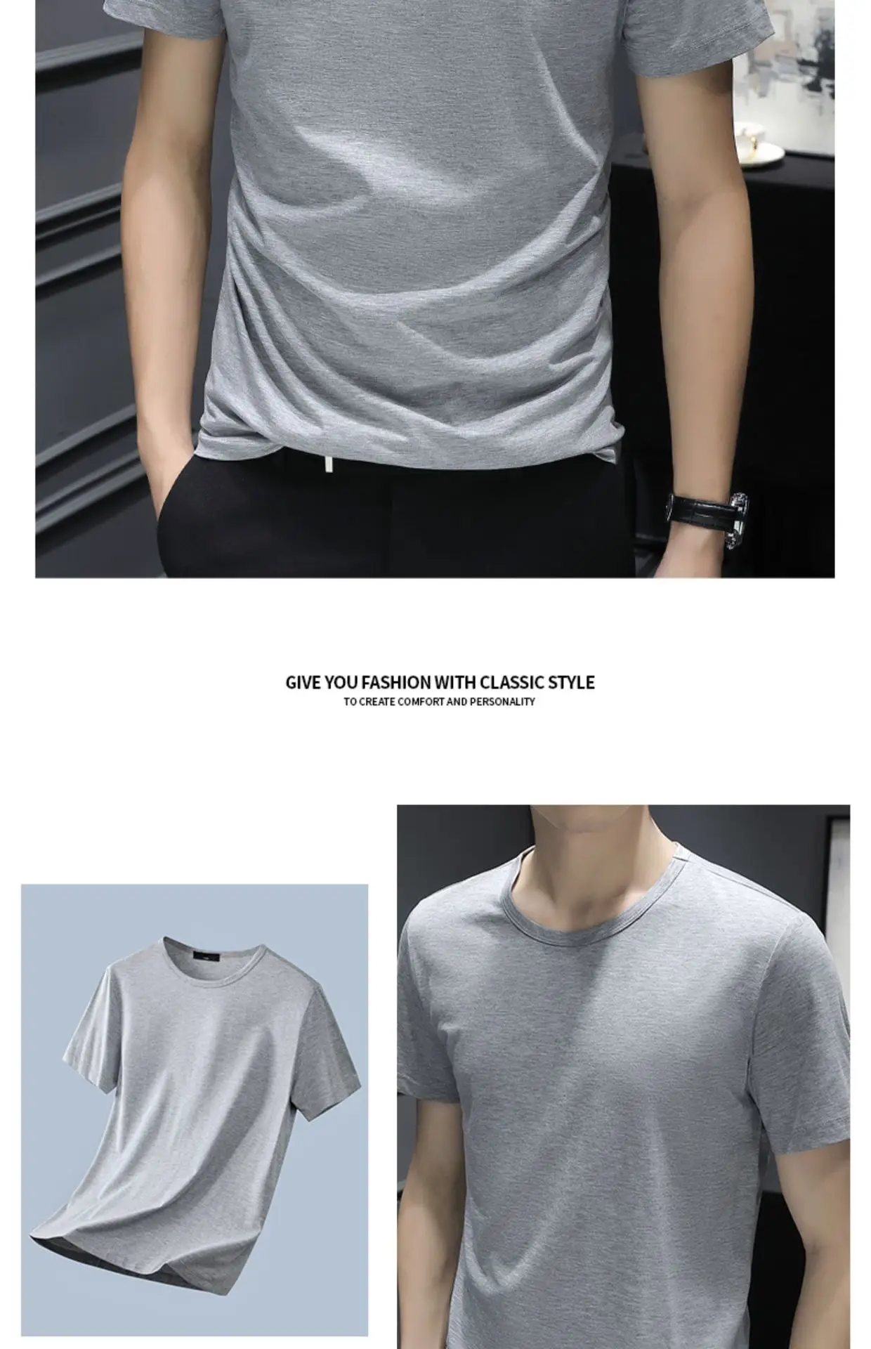 Men's Black Ice Silk T-Shirt 2025 Summer — feature 31