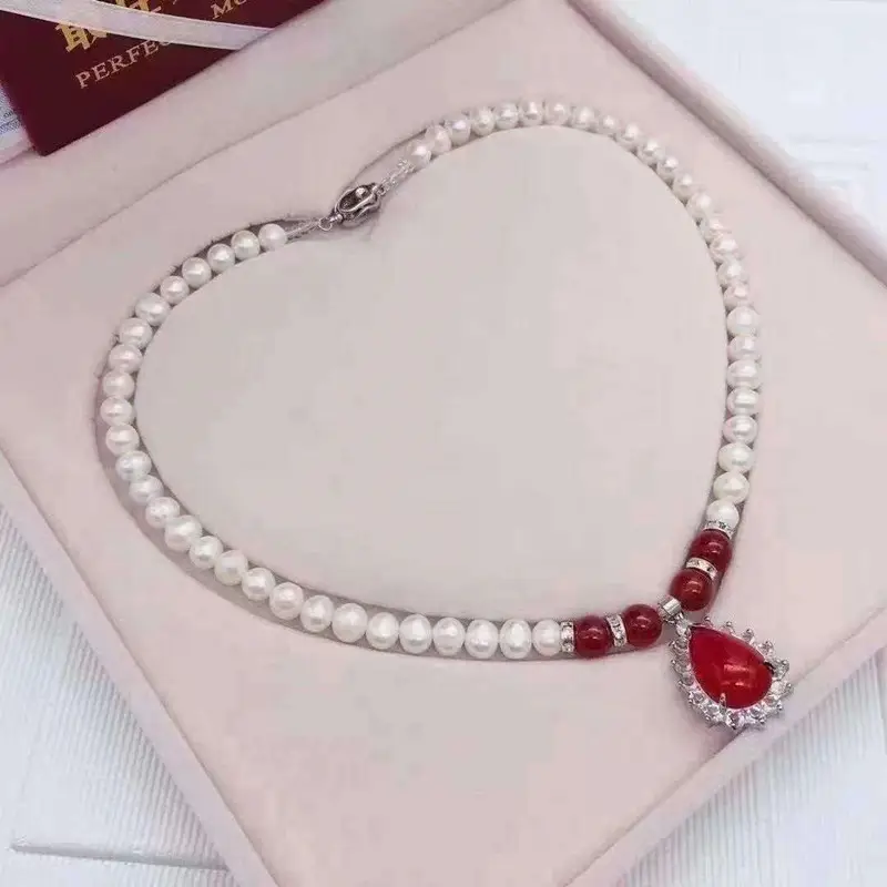 Pearl Necklace Set with Green Glare & Shell Beads - Image 2