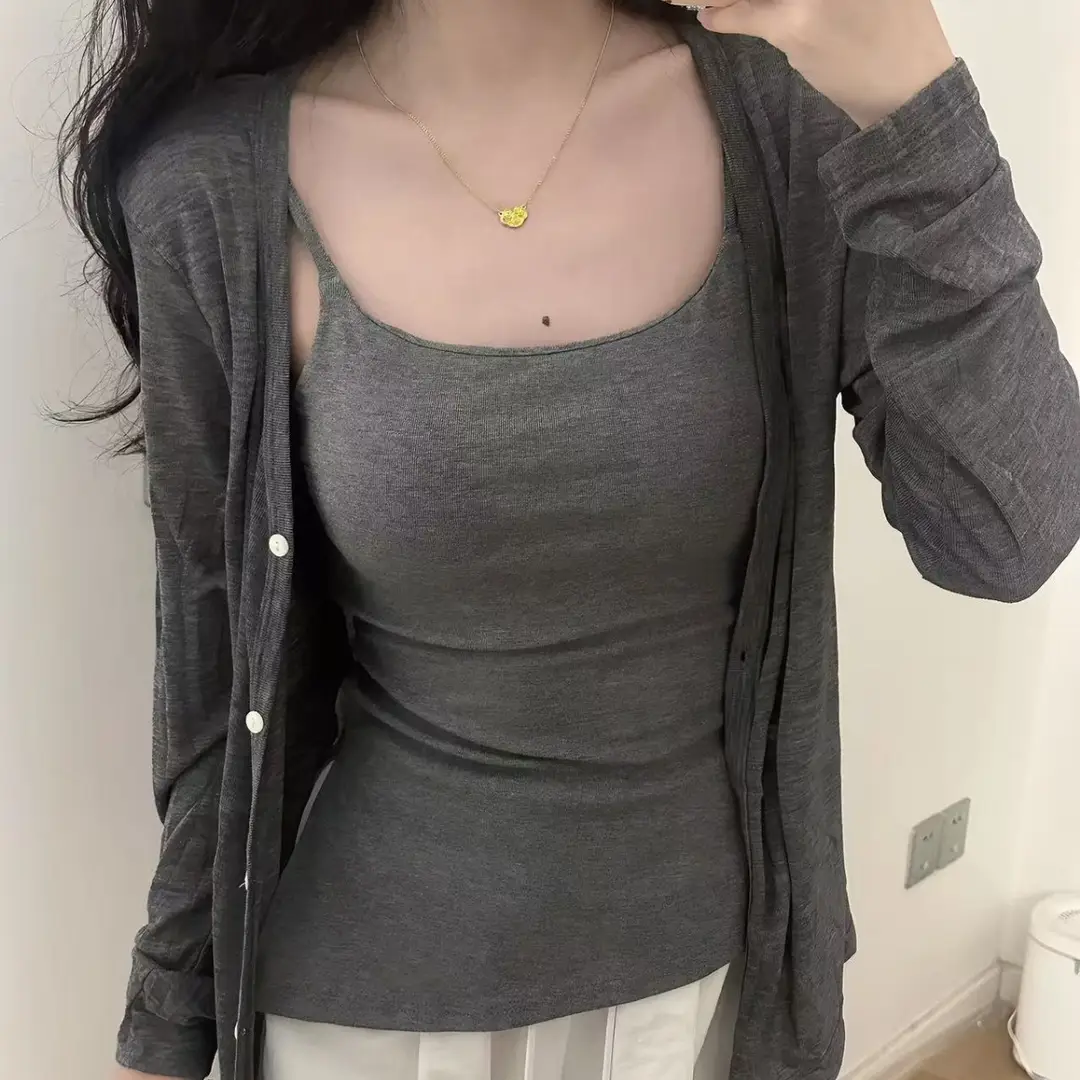Japanese Style Retro Hong Kong Style One-piece Irregular Swing Camisole Solid Color Inner Top Women's Camisole Spice Girl