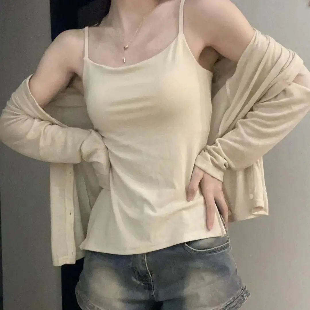 Japanese Style Retro Hong Kong Style One-piece Irregular Swing Camisole Solid Color Inner Top Women's Camisole Spice Girl