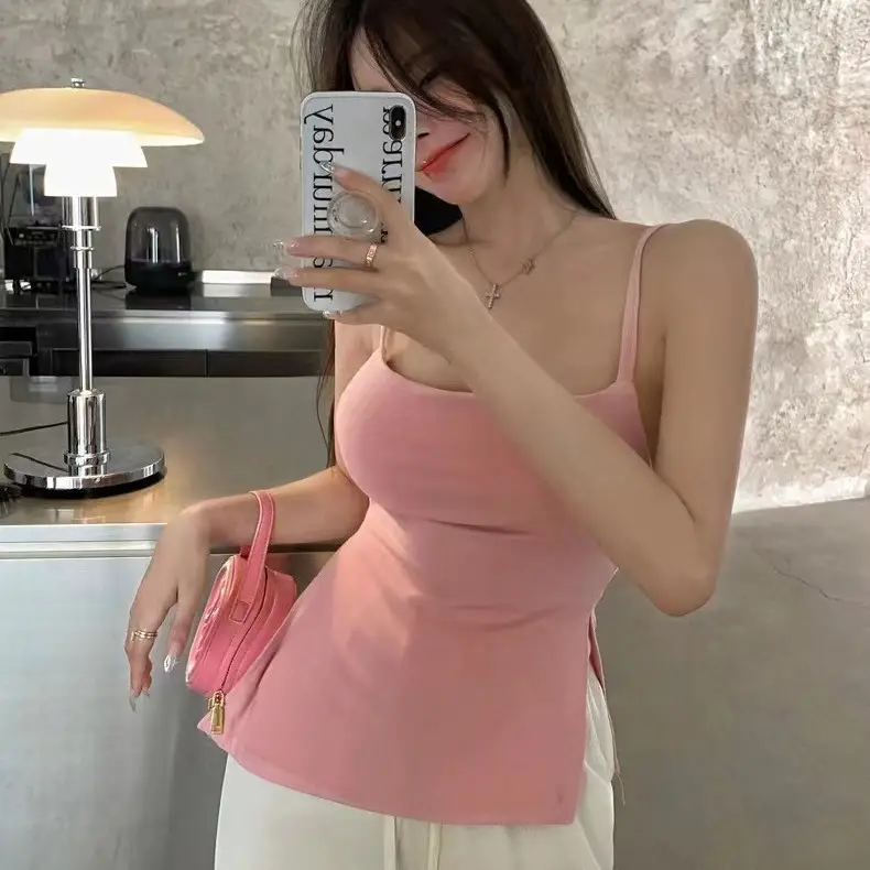Japanese Style Retro Hong Kong Style One-piece Irregular Swing Camisole Solid Color Inner Top Women's Camisole Spice Girl