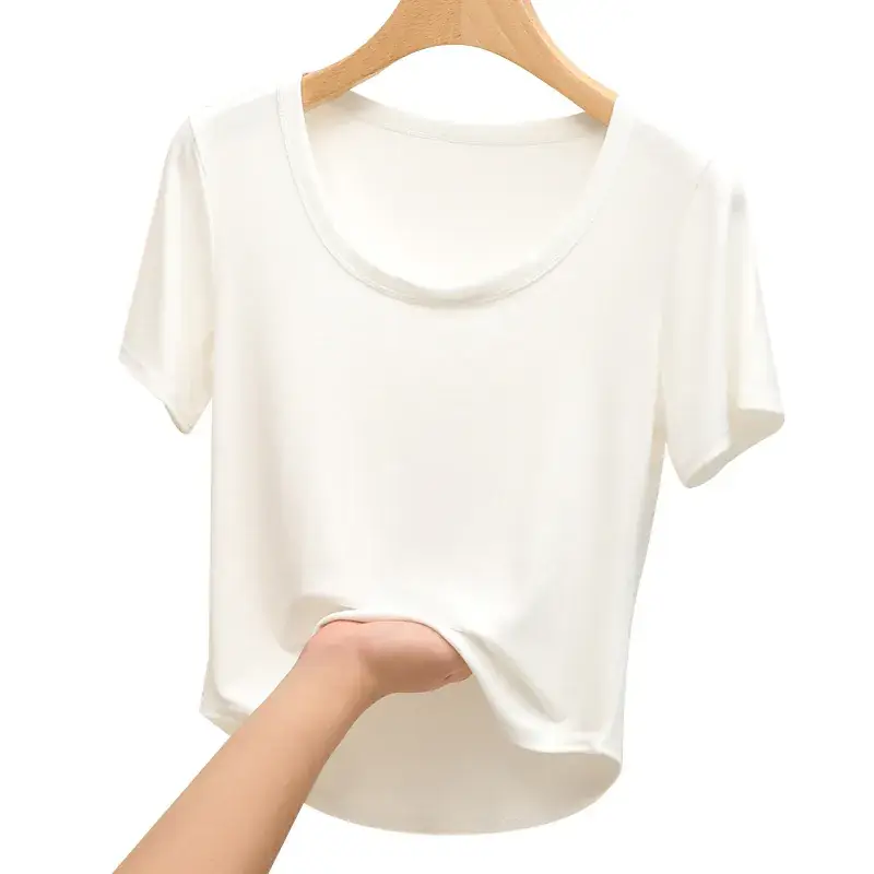 Women Black U-Neck Short Sleeve T-Shirt - Image 12