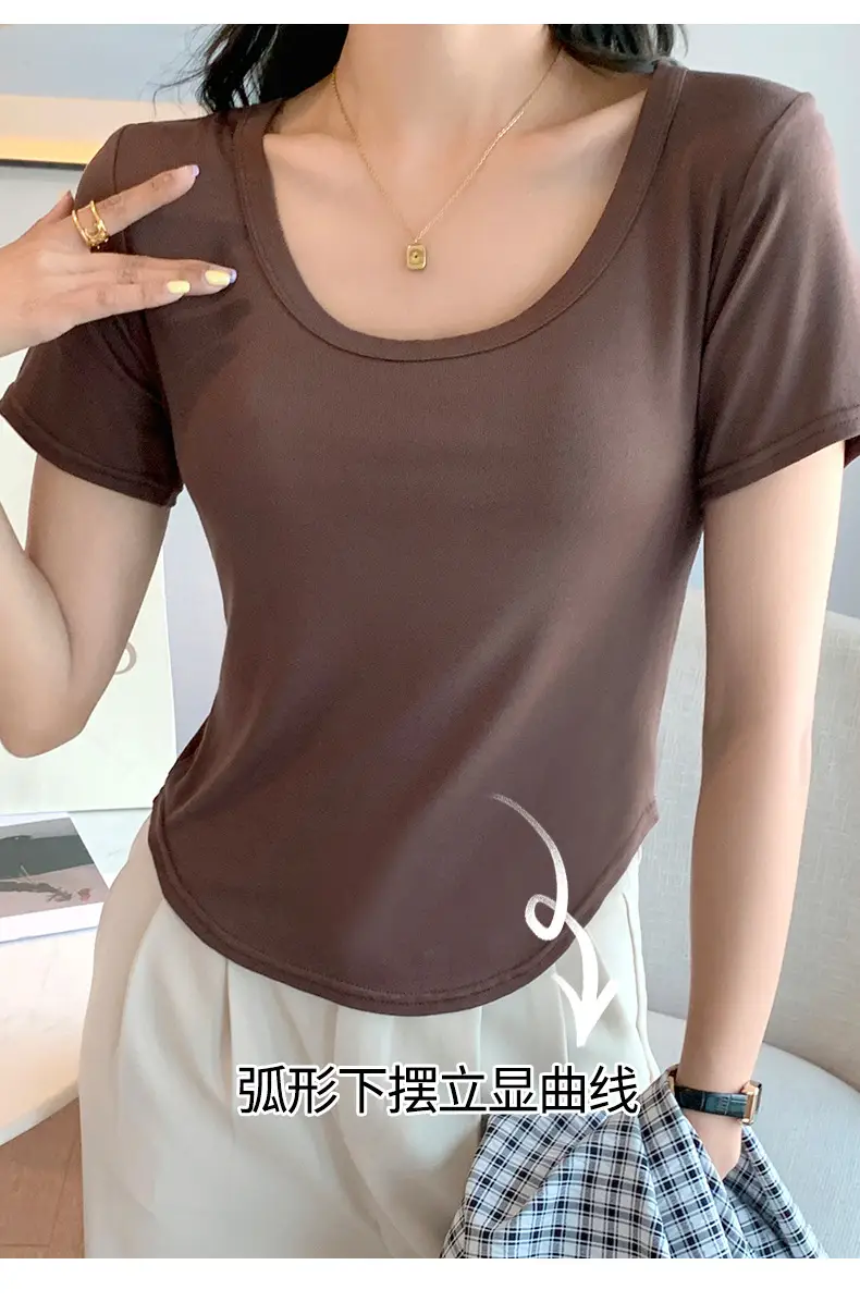 Women Black U-Neck Short Sleeve T-Shirt — feature 10
