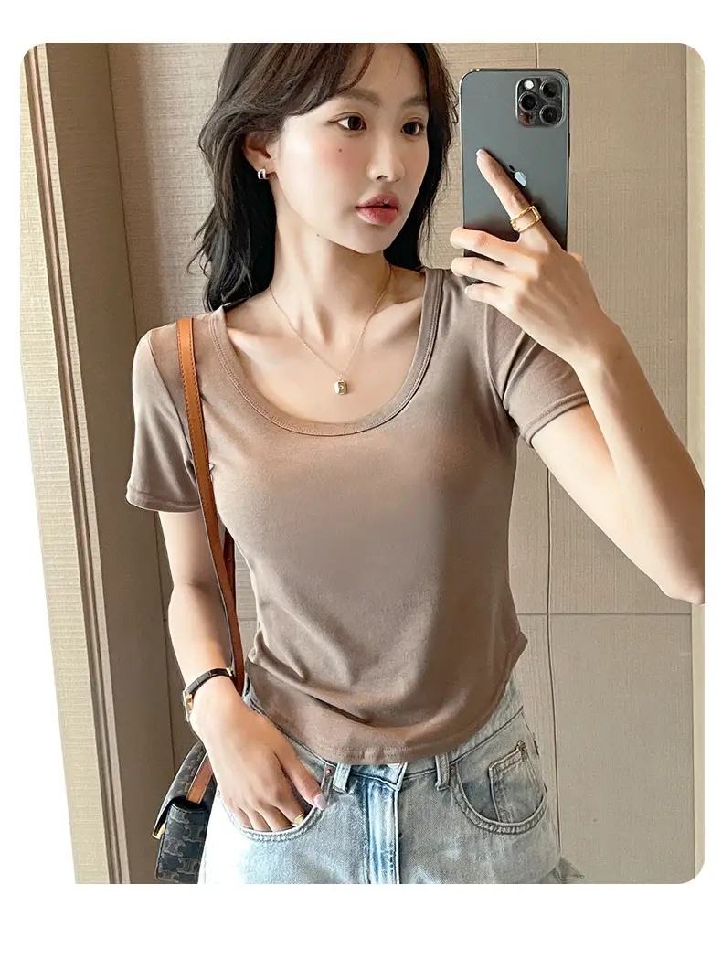 Women Black U-Neck Short Sleeve T-Shirt — feature 12