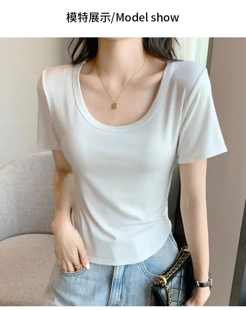 Women Black U-Neck Short Sleeve T-Shirt — feature 15
