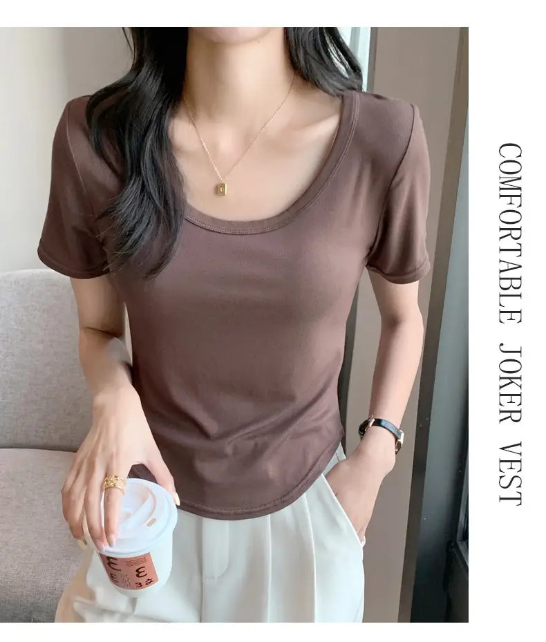 Women Black U-Neck Short Sleeve T-Shirt — feature 27