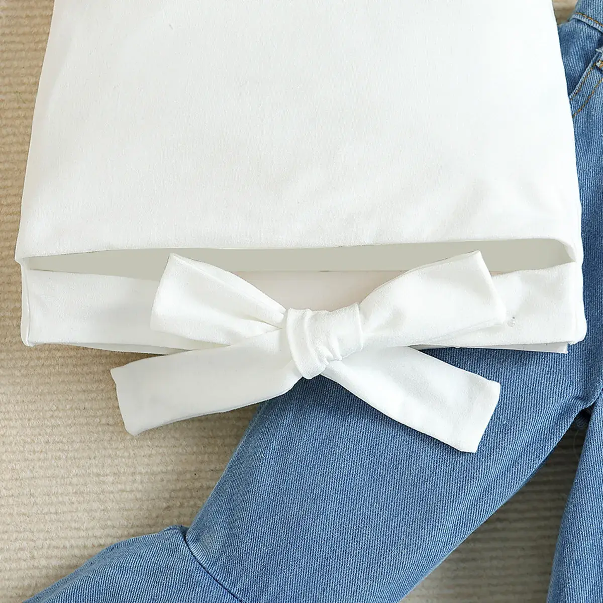White Bow Backless Top for Girls Summer Suit - Image 4