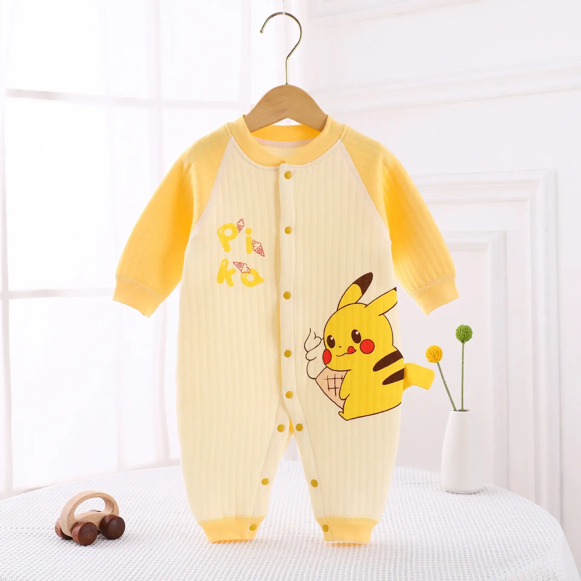 Baby Quilted Jumpsuit Blue Yellow Long Sleeve