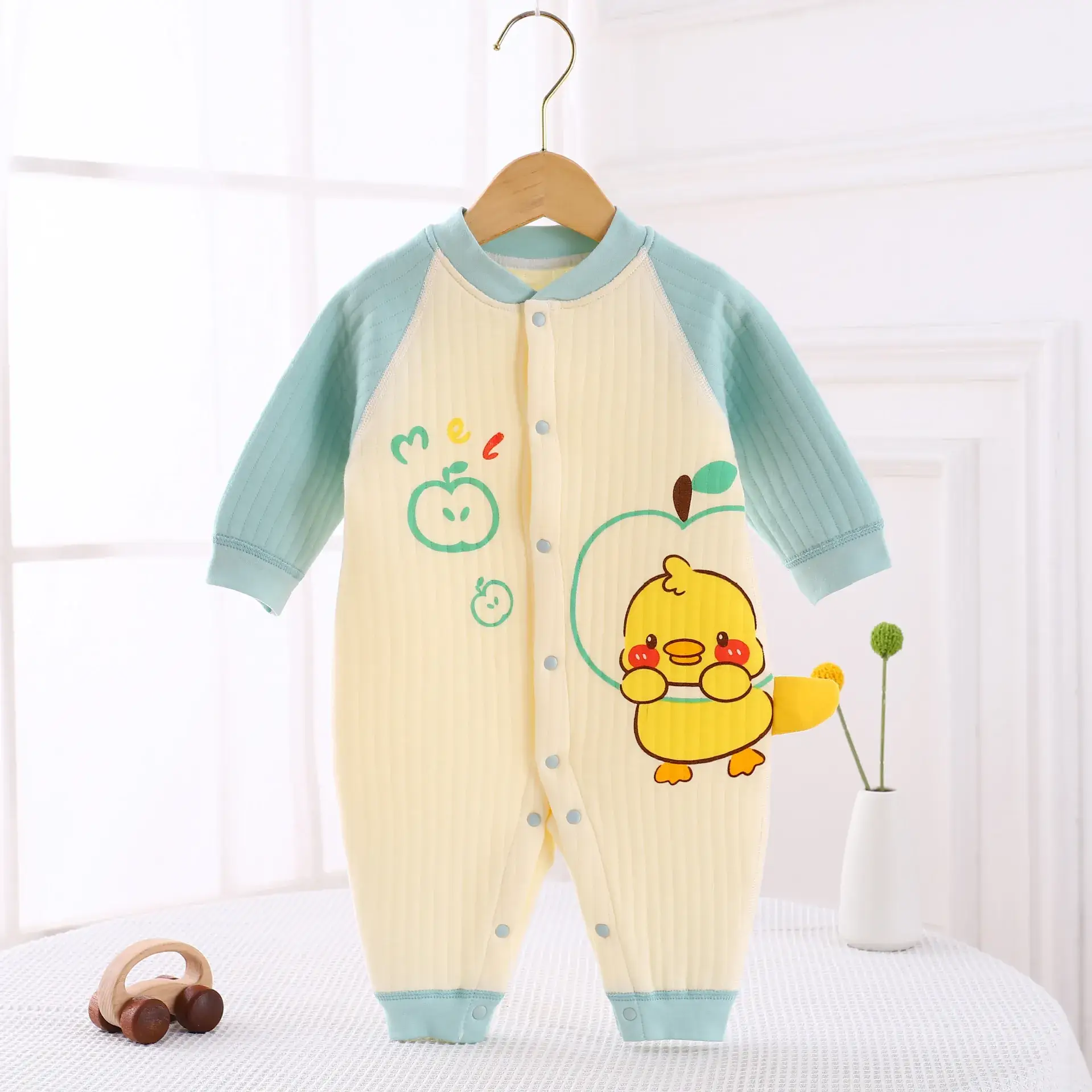 Baby Quilted Jumpsuit Blue Yellow Long Sleeve