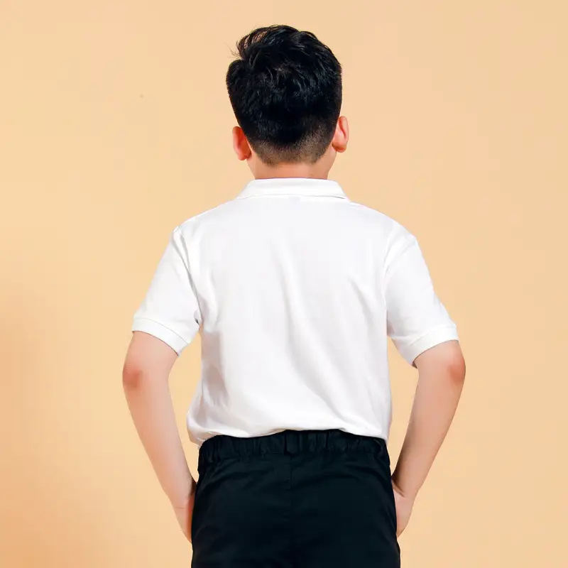 White Short-Sleeved Polo Shirt for Boys Summer - Image 3