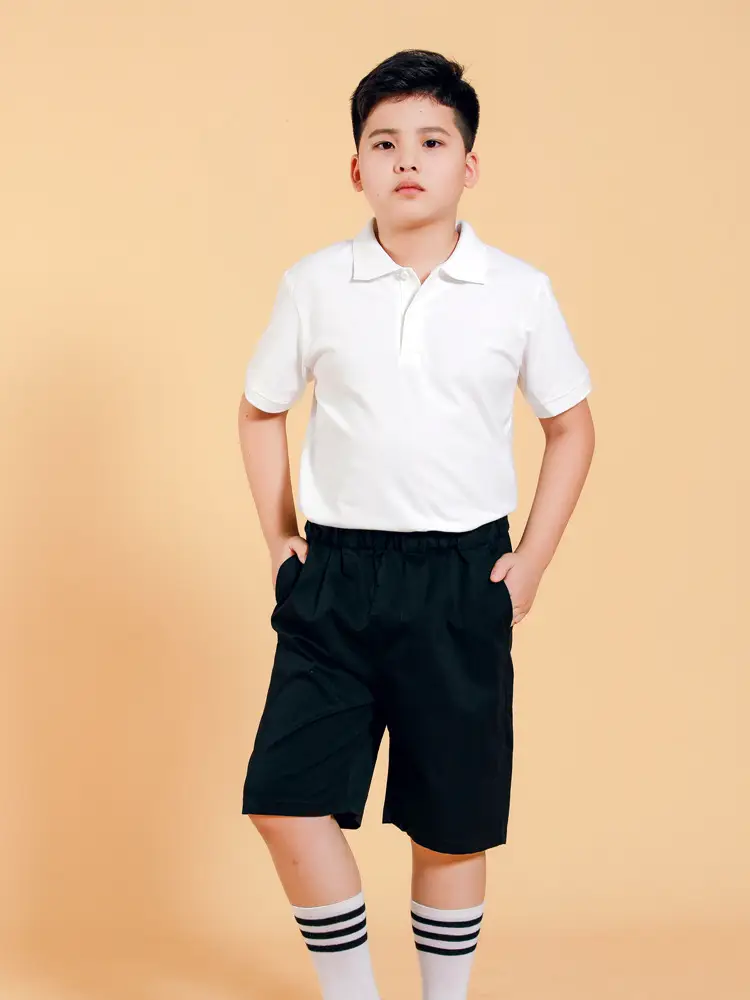 White Short-Sleeved Polo Shirt for Boys Summer — feature 1
