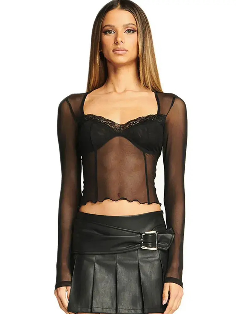 2022 Sexy Mesh Long Sleeve Tops Wholesale