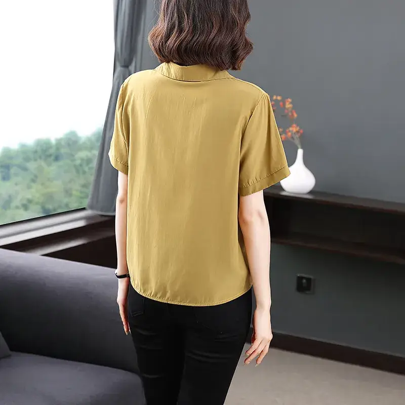 2023 Fake Two-Piece French Style Meat Cover Shirt Women Summer Polo Top - Image 5