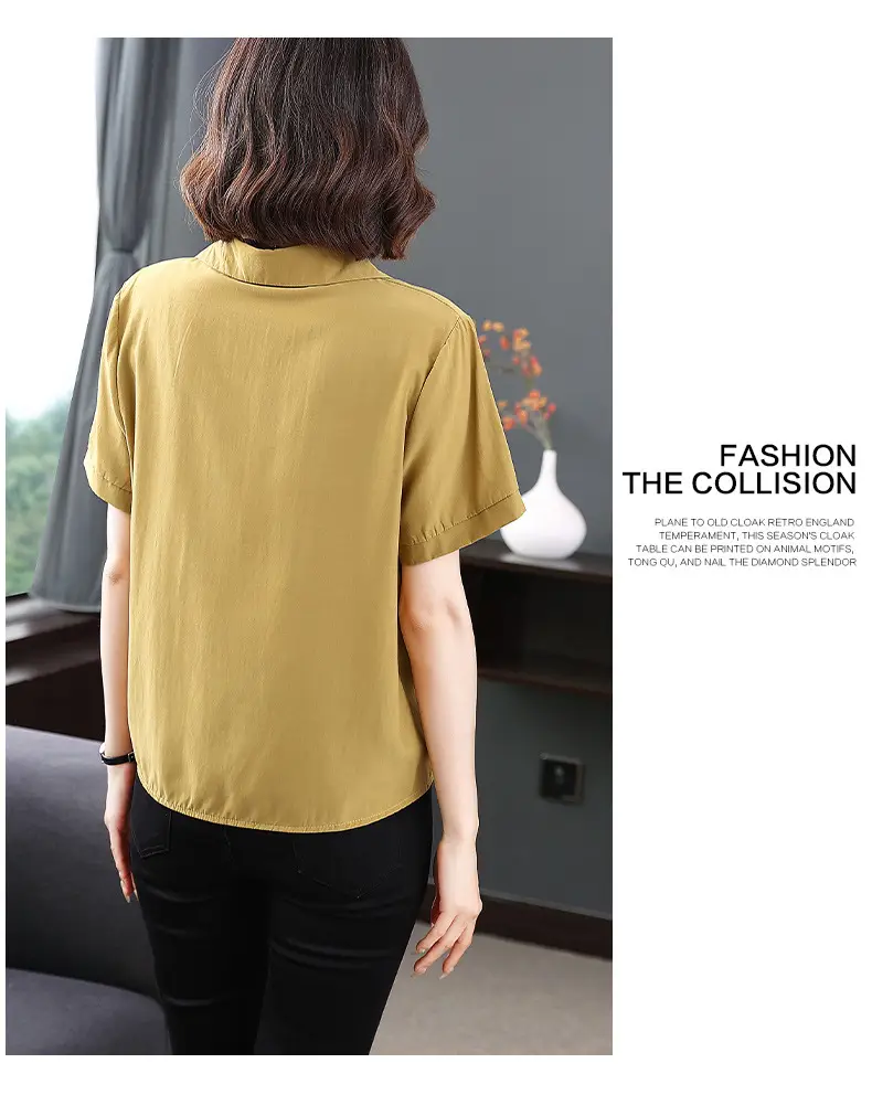 2023 Fake Two-Piece French Style Meat Cover Shirt Women Summer Polo Top — feature 10
