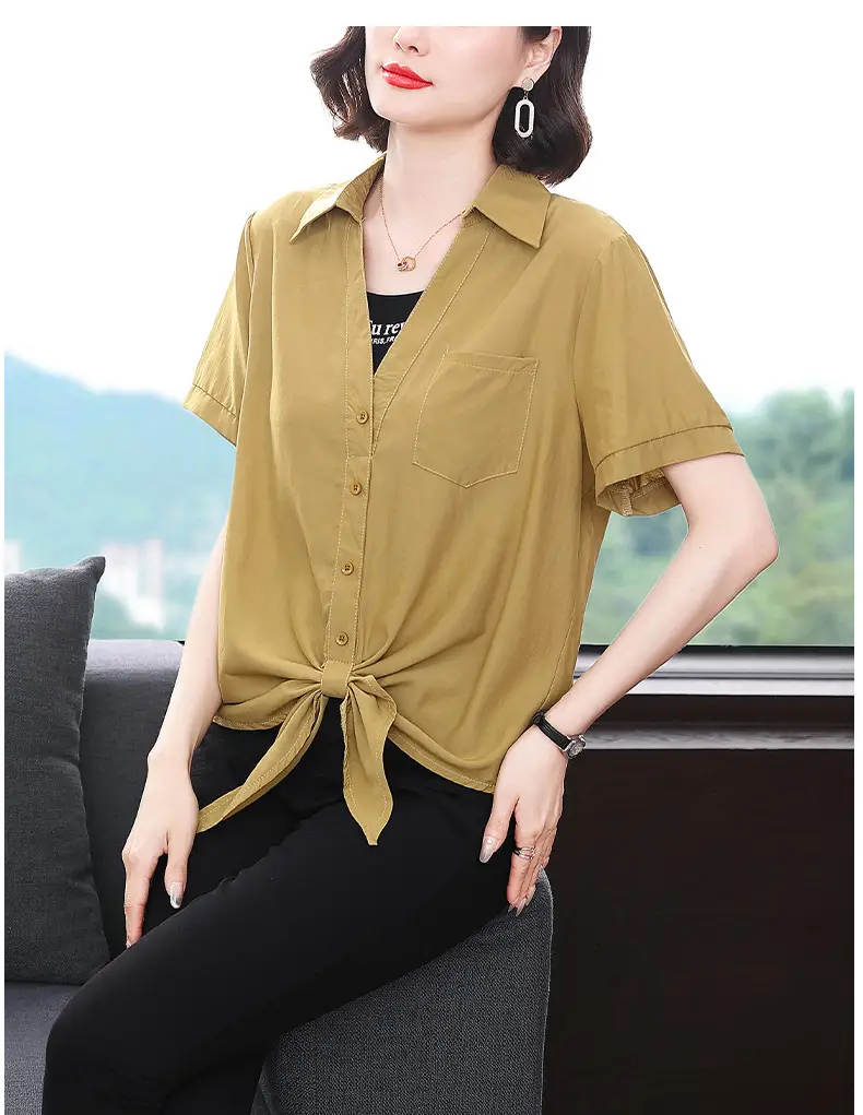 2023 Fake Two-Piece French Style Meat Cover Shirt Women Summer Polo Top — feature 11
