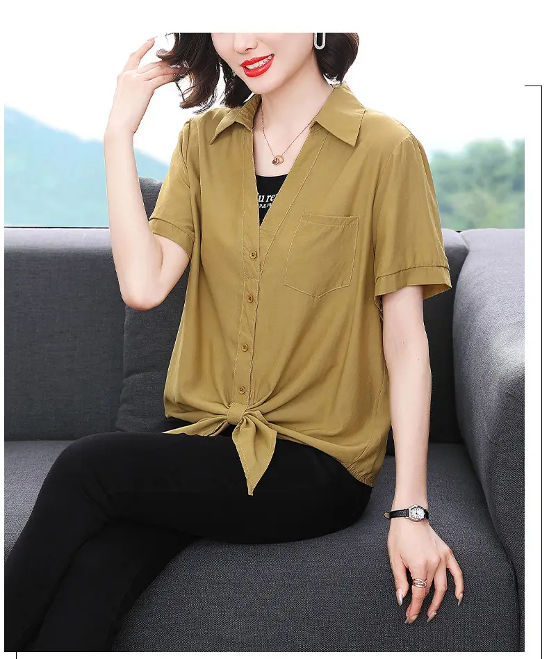 2023 Fake Two-Piece French Style Meat Cover Shirt Women Summer Polo Top — feature 12