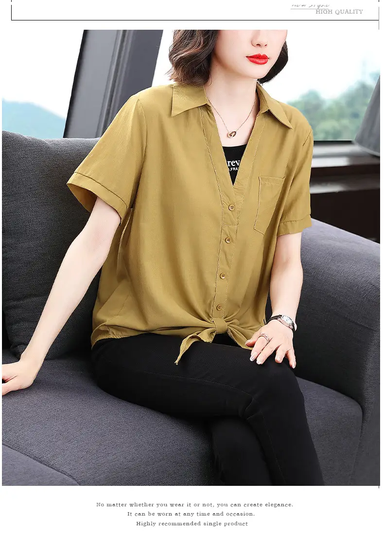 2023 Fake Two-Piece French Style Meat Cover Shirt Women Summer Polo Top — feature 13