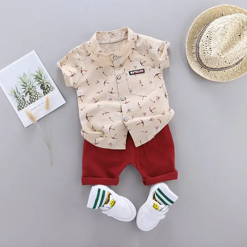 Baby Cartoon Print Shorts Set Light Blue Beige - Image 2