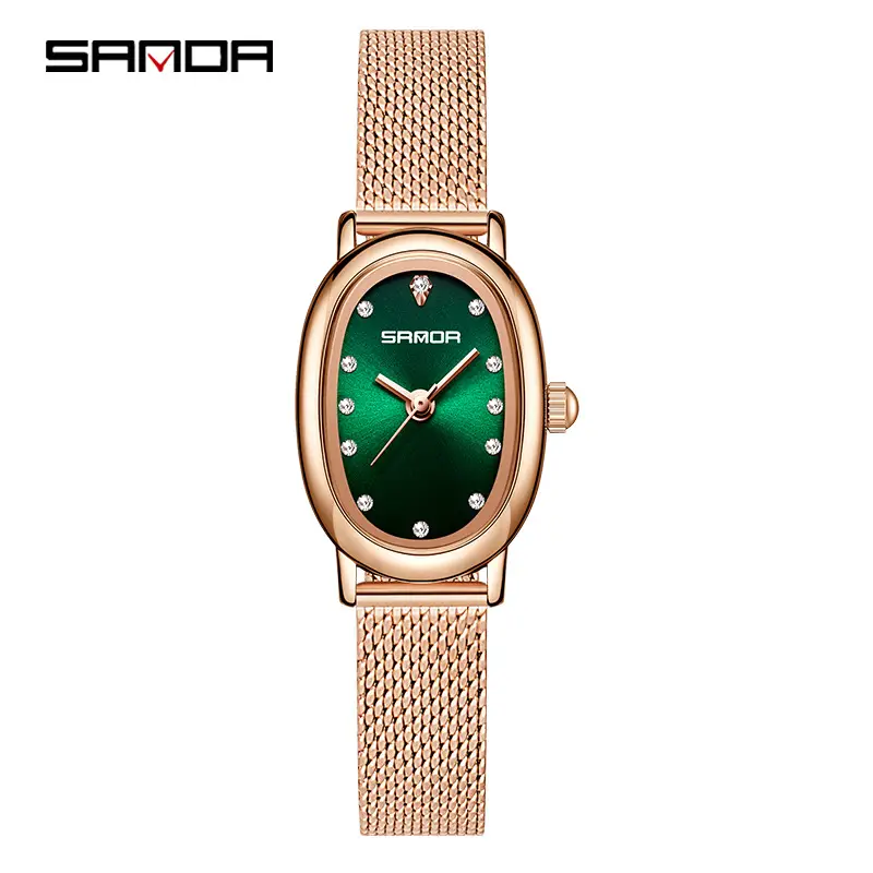 Women's Rose Gold Oval Quartz Watch with Crystal Dial - Image 4