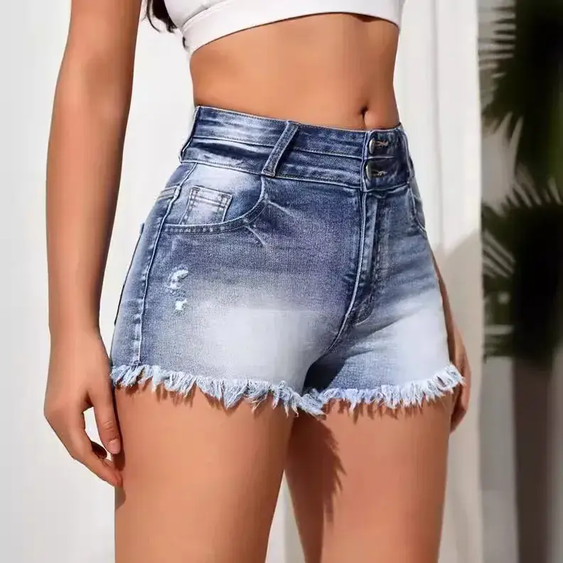 Ripped Denim Shorts High Waist Washed Hot Pants - Image 4