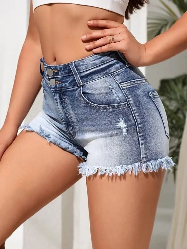 Ripped Denim Shorts High Waist Washed Hot Pants — feature 3