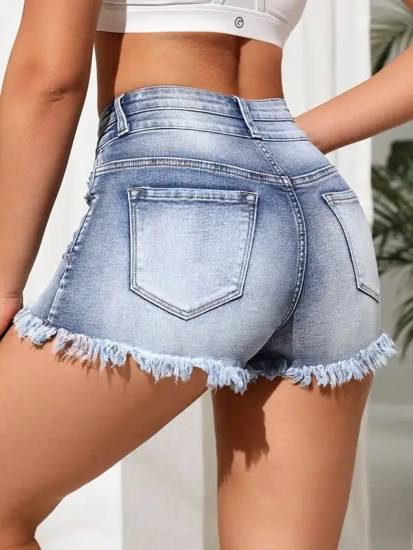 Ripped Denim Shorts High Waist Washed Hot Pants — feature 5