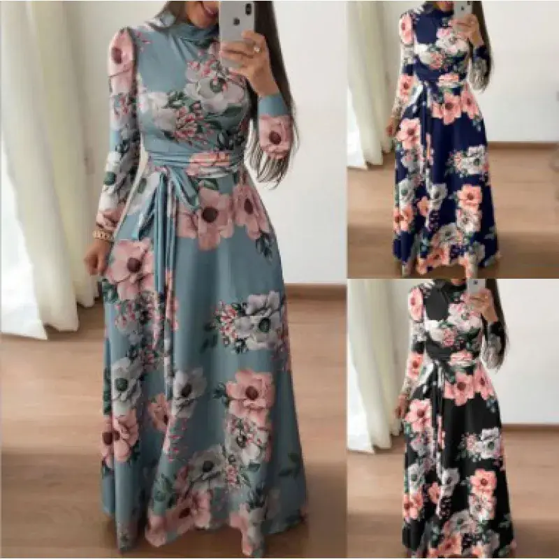 Women's Printed Strap Dress Black Floral Winter Casual - Image 7
