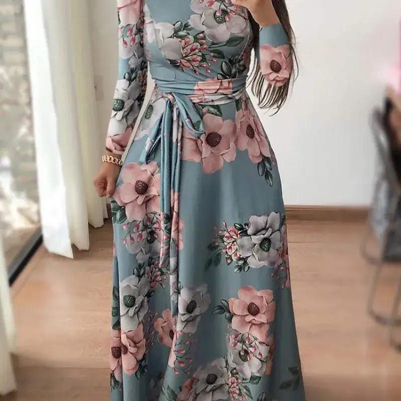 Women's Printed Strap Dress Black Floral Winter Casual - Image 8