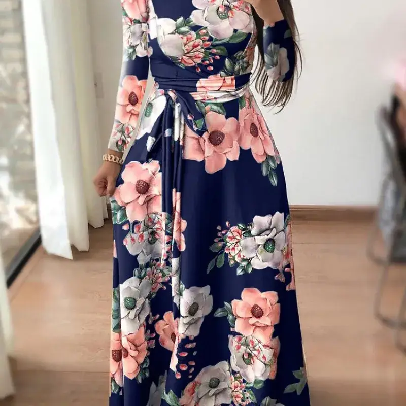 Women's Printed Strap Dress Black Floral Winter Casual - Image 9