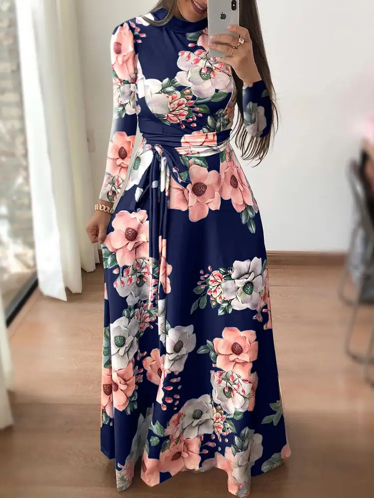 Women's Printed Strap Dress Black Floral Winter Casual — feature 3