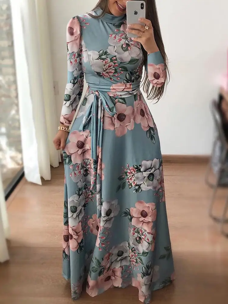 Women's Printed Strap Dress Black Floral Winter Casual — feature 4