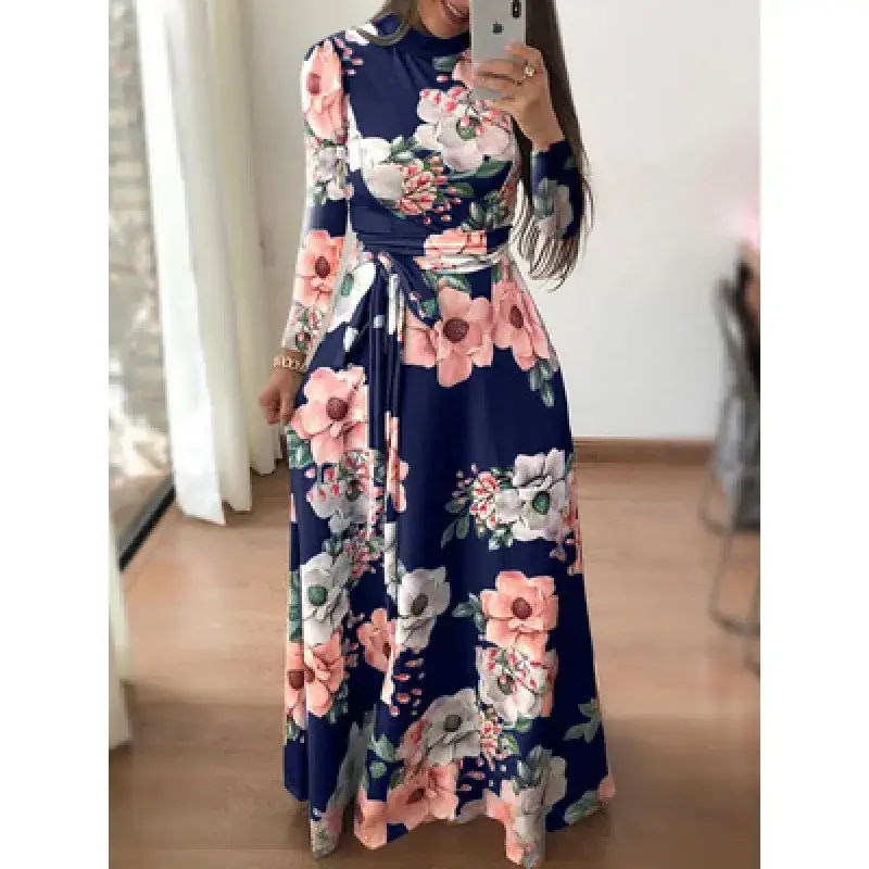 Women's Printed Strap Dress Black Floral Winter Casual - Image 2