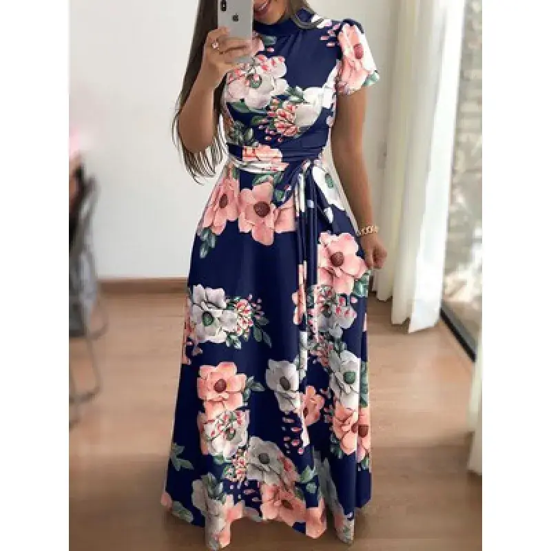 Women's Printed Strap Dress Black Floral Winter Casual - Image 5