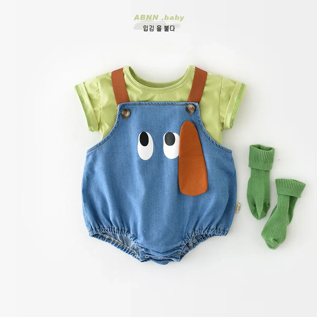 Newborn Cartoon Puppy Hatshirt Blue Cotton Korean Style