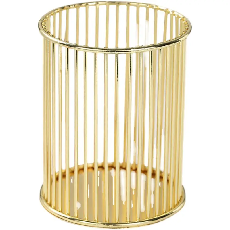 Golden Wrought Iron Makeup Brush Storage Bucket - Image 6