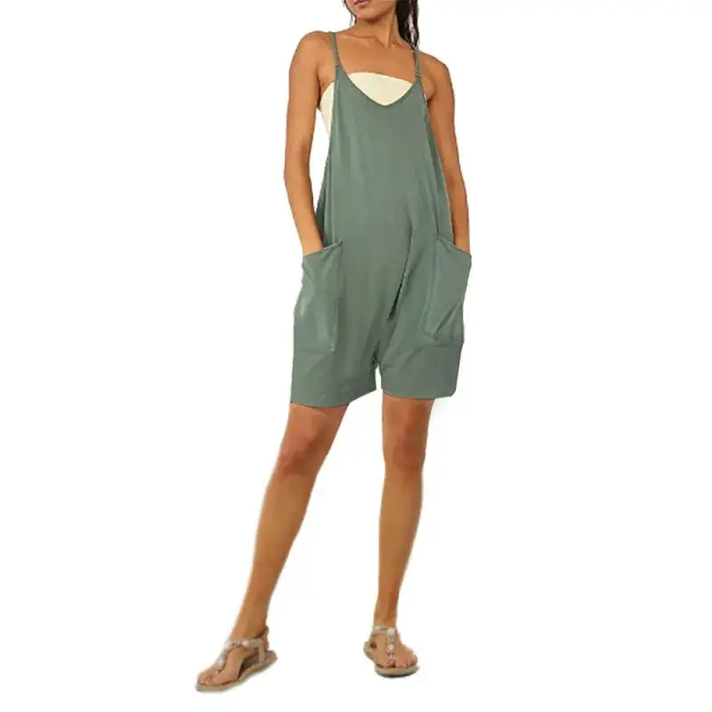 2023 Women's Green Zipper Pocket Trousers Set