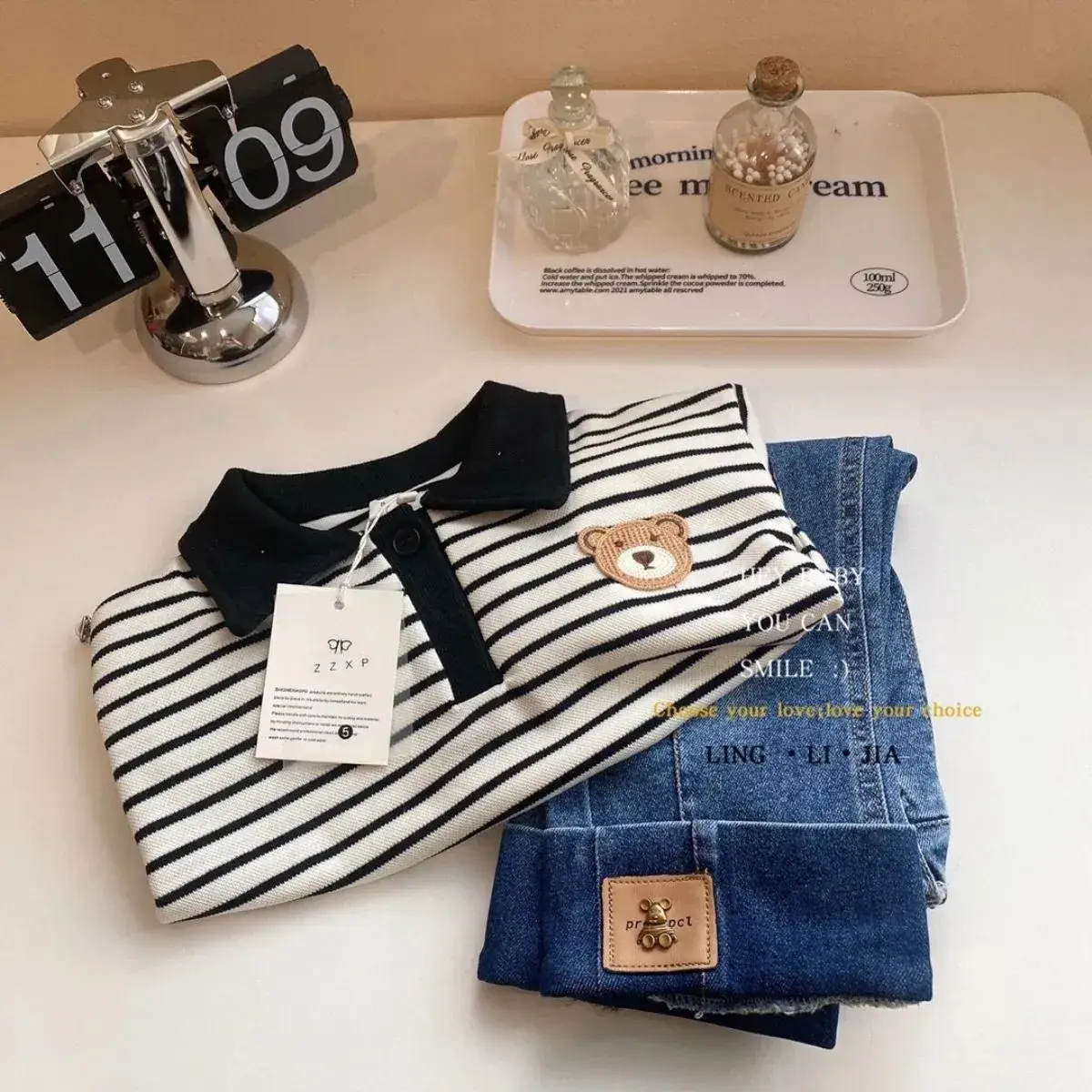 Children Striped Pullover Sweater Set with Shorts