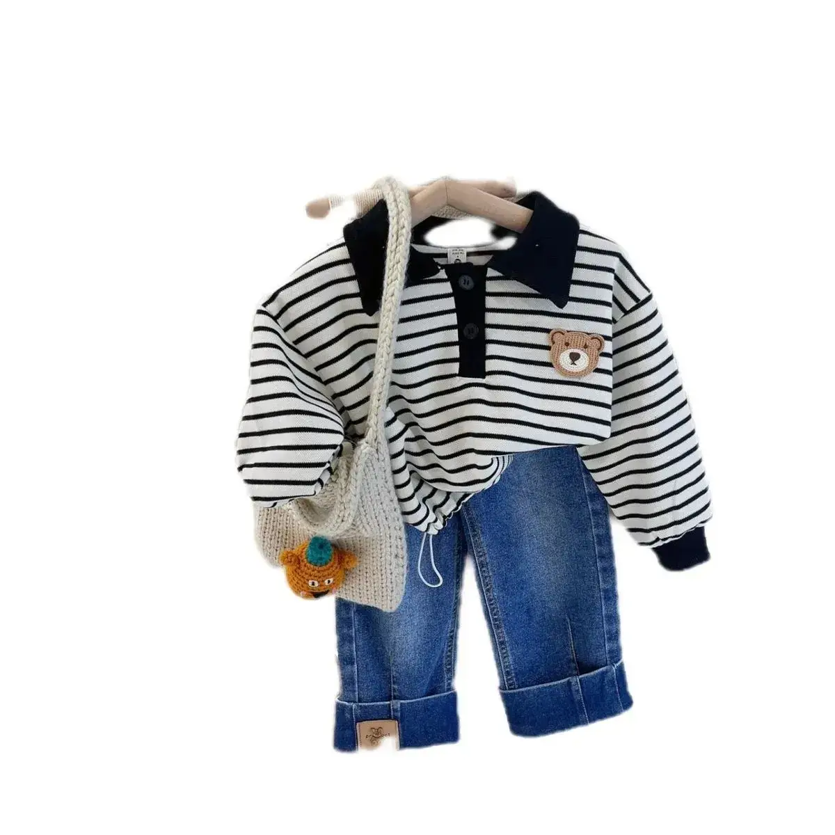 Children Striped Pullover Sweater Set with Shorts