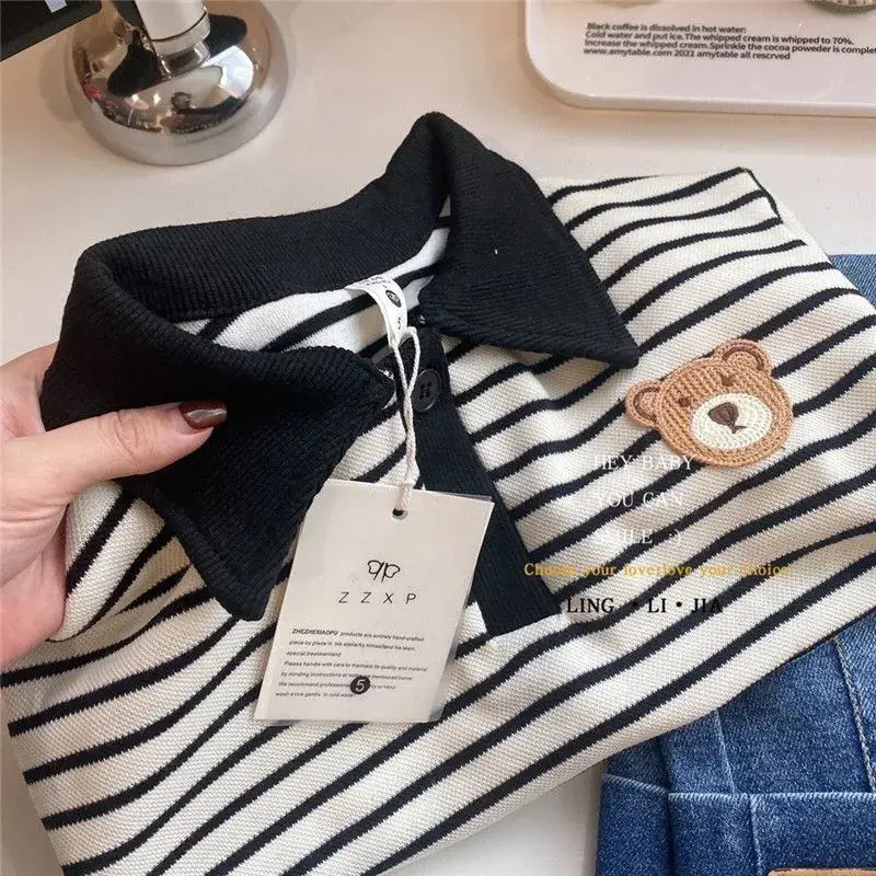 Children Striped Pullover Sweater Set with Shorts — feature 11
