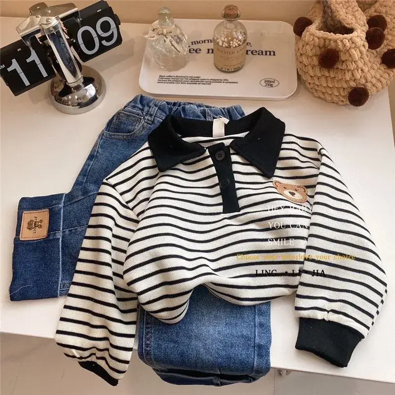 Children Striped Pullover Sweater Set with Shorts — feature 12