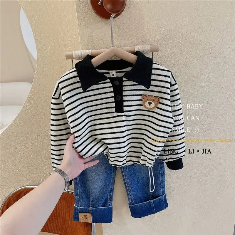 Children Striped Pullover Sweater Set with Shorts — feature 2