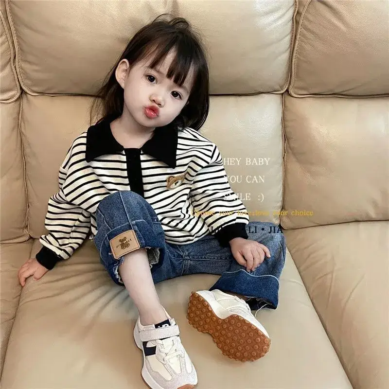 Children Striped Pullover Sweater Set with Shorts — feature 7