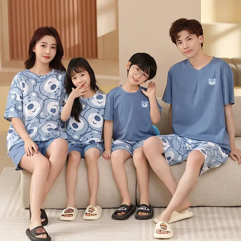 Summer Family Pajamas Green Cotton Shorts Set for Boys Girls