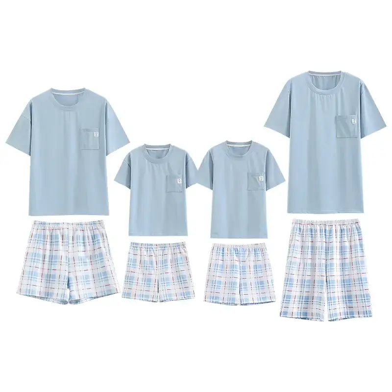 Summer Family Pajamas Green Cotton Shorts Set for Boys Girls
