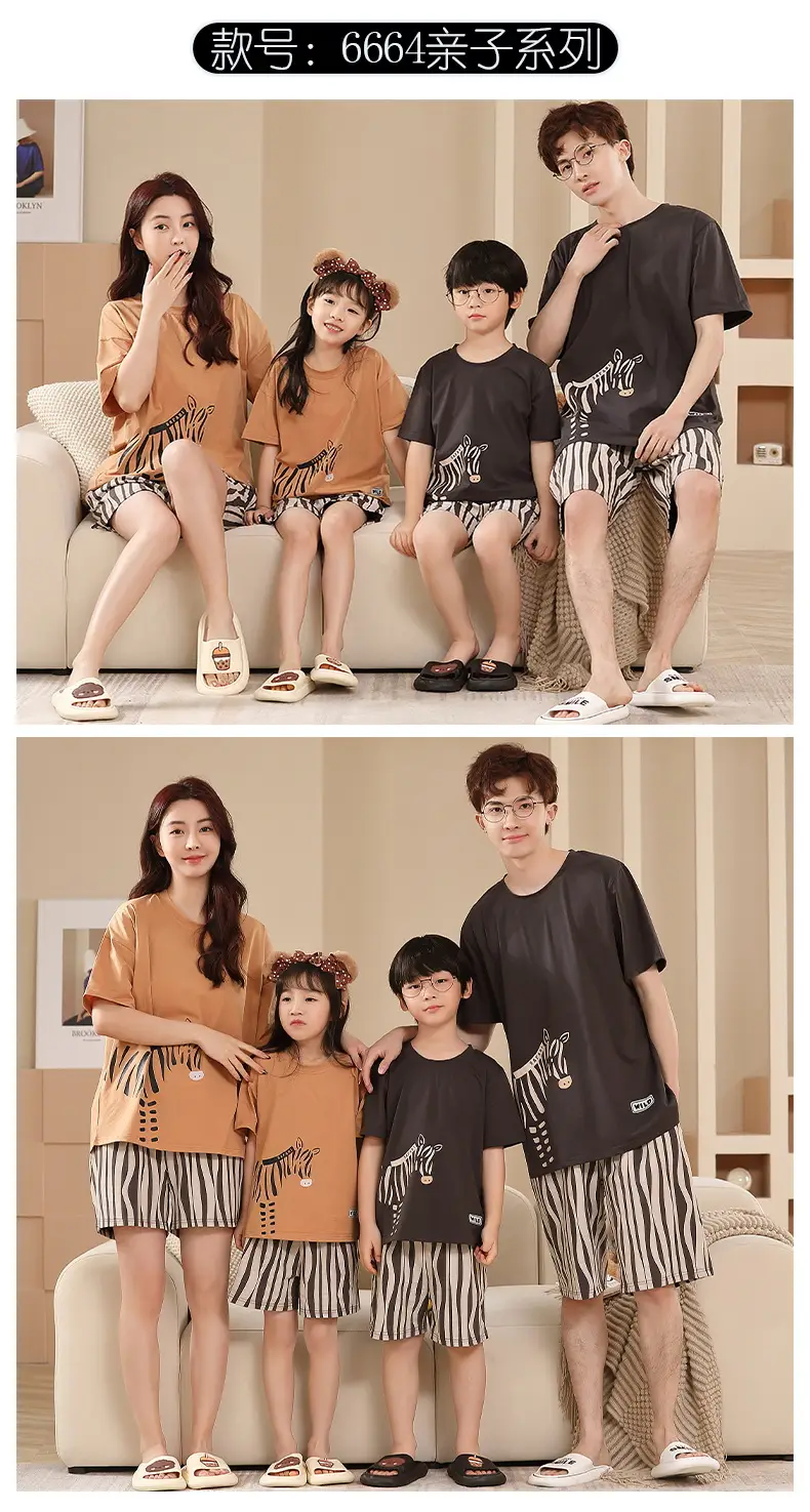 Summer Family Pajamas Green Cotton Shorts Set for Boys Girls — feature 19