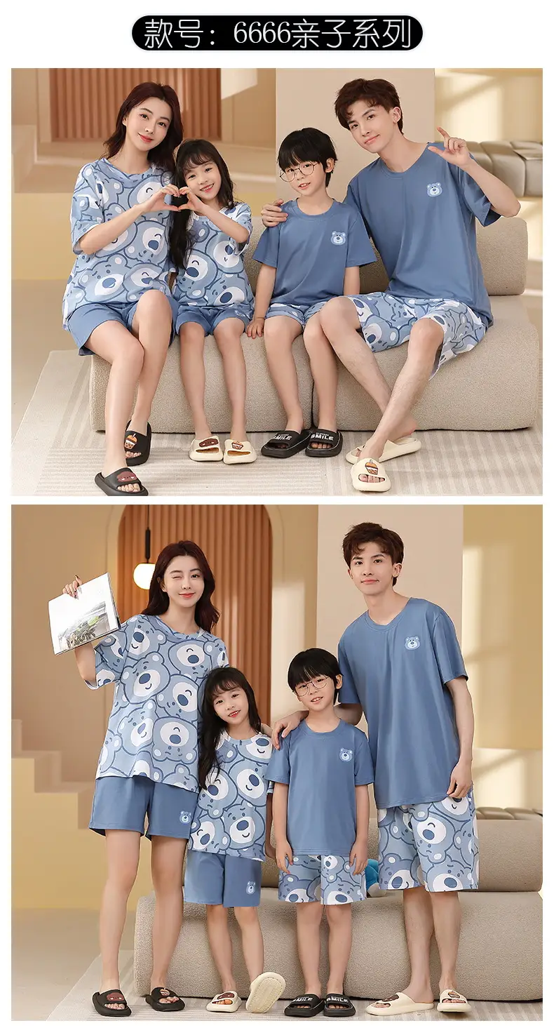 Summer Family Pajamas Green Cotton Shorts Set for Boys Girls — feature 21