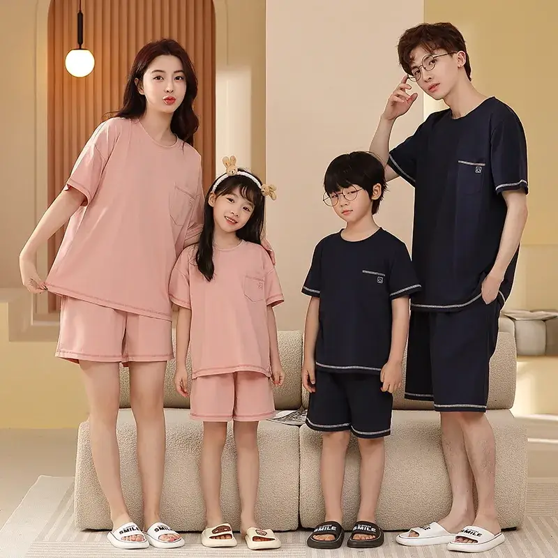 Summer Family Pajamas Green Cotton Shorts Set for Boys Girls