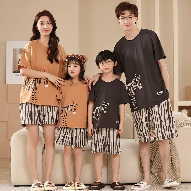 Summer Family Pajamas Green Cotton Shorts Set for Boys Girls